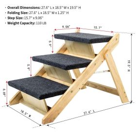 Wood Pet Stairs/Pet Steps - Foldable 3 Levels Dog Stairs & Ramp Perfect for Beds and Cars - Portable Dog/Cat Ladder Up to 110 Pounds