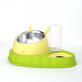 Double Bowl Stainless Steel Carrots Antiskid Pet Feeding Tool Tilt Design Carrot Appearance Dog Bowl (Color: Green Yellow)
