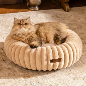 MEWOOFUN Donut Cat Bed - Washable Round Pet Bed For Indoor Cats & Kittens, Fluffy Non-Slip Calming Bed For Small Dogs, Light Brown (Option: WP167)