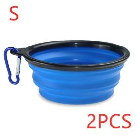 Portable Silicone Pet Bowl (Color: Blue 2Pcs)